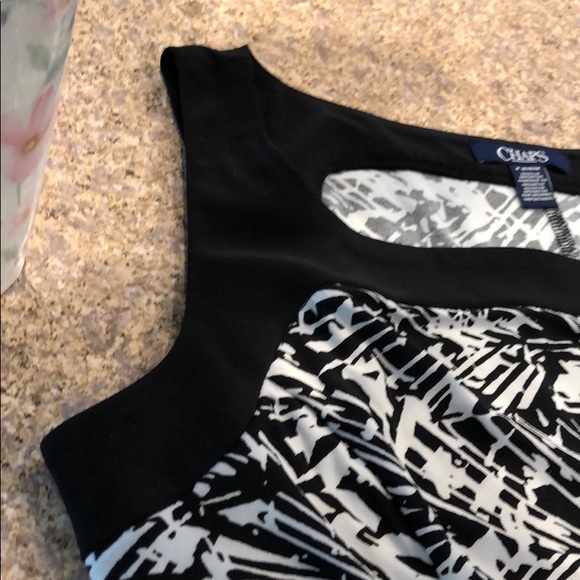 Chaps Petite Fit and Flare Dress Black and White - Picture 6 of 11